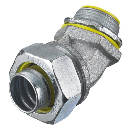 Kellems Wire Management, Liquidtight System, 45 Male Liquid Tight Connector, 1 1/2"", Steel, Insulated -  HUBBELL WIRING DEVICE-KELLEMS, H15041